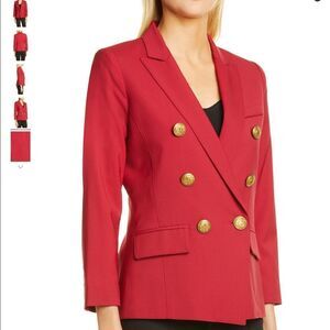 SMYTHE Mini Red Wool Blazer Double Breast Lined New Size 8